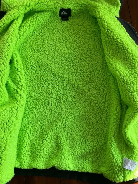 Vintage Men’s XL Quiksilver Charcoal Zip Hoodie with Neon Green Fleece Lining - Picture 12 of 12
